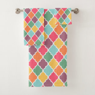 Kleurrijk oosters quatrefoil patroon bad handdoek