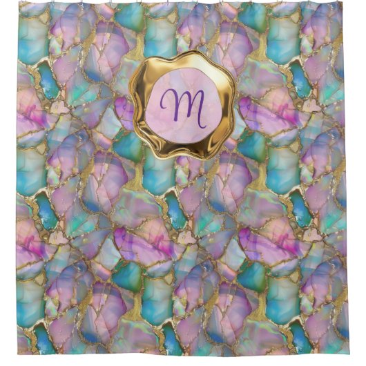 Kleurrijk opaal en vloeibaar goud douchegordijn (Voorkant)