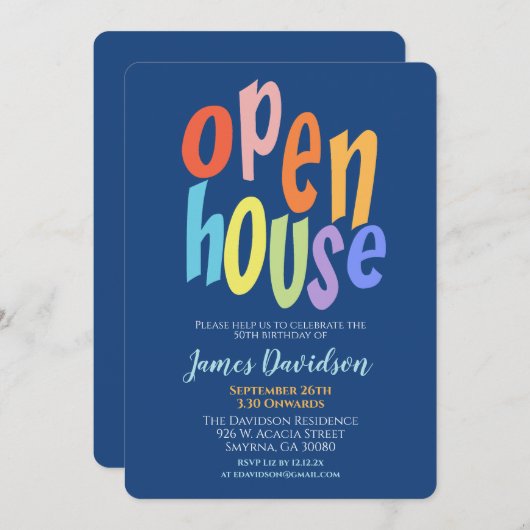 Kleurrijk open huisfeest modern kaart (Voorkant / Achterkant)