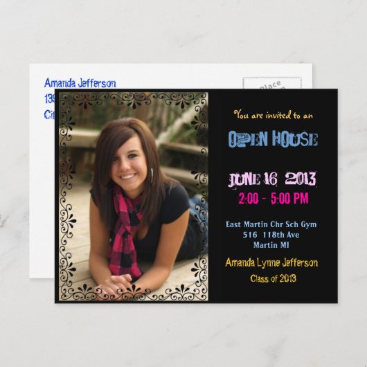 Kleurrijk openhuis briefkaart (Voorkant / Achterkant)