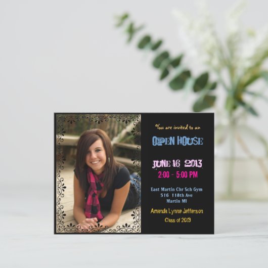 Kleurrijk openhuis briefkaart (Staand voorkant)