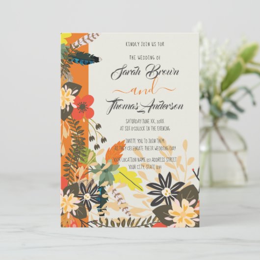 KLEURRIJK ORANJE BOHO BLOEMEN KAART (Staand voorkant)