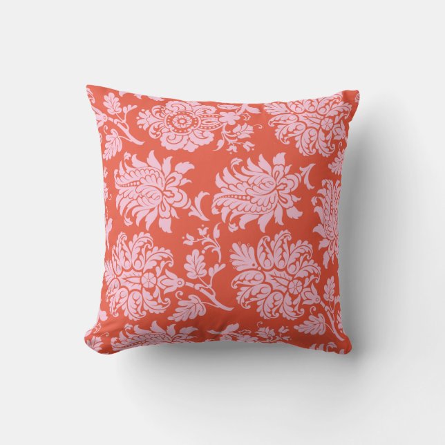 Kleurrijk Oranje en roze Damask Pillow Kussen (Voorkant)
