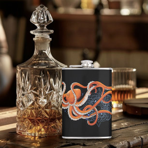 Kleurrijk Oranje Hypnotiserende Octopus Mandala Heupfles