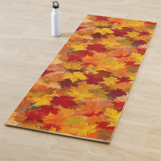 Kleurrijk Oranje Waterverf Blad Patroon Yogamat