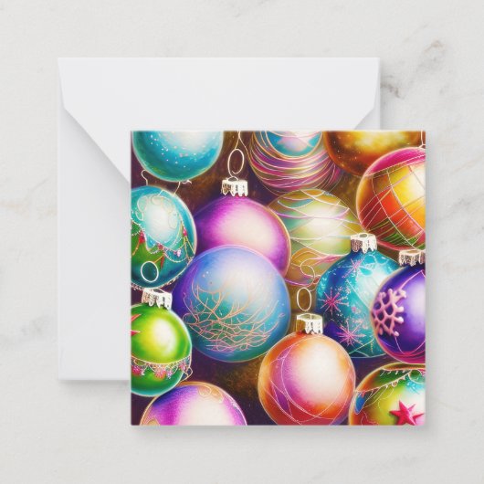 Kleurrijk ornamenbudget voor mini-kerstmis notitiekaartje (Voorkant)