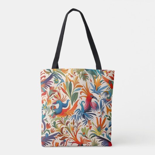 Kleurrijk Otomi Vogelpatroon Tote Bag (Achterkant)