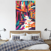 Kleurrijk Outdoor Café in Fauvistische stijl Canvas Afdruk (Insitu (Slaapkamer))