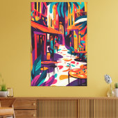 Kleurrijk Outdoor Café in Fauvistische stijl Canvas Afdruk (Insitu (Woonkamer))