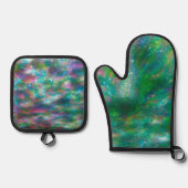 kleurrijk ovenwant & pannenlap set (Voorkant)