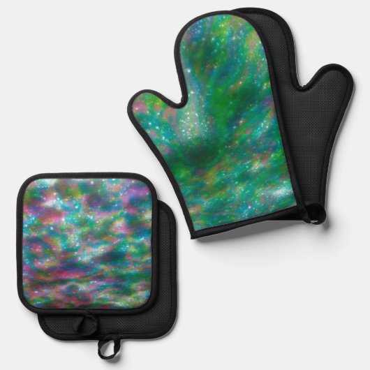 kleurrijk ovenwant & pannenlap set (Voorkant / Achterkant)