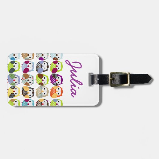 Kleurrijk owl bagagelabel (Voorkant horizontaal)