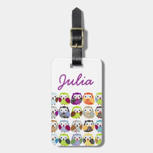 Kleurrijk owl bagagelabel (Voorkant verticaal)