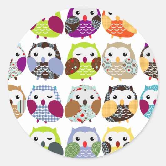 Kleurrijk owl patroon ronde sticker (Voorkant)