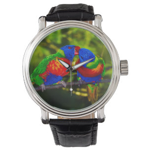 Kleurrijk Paar Kusende Papegaaien Horloge