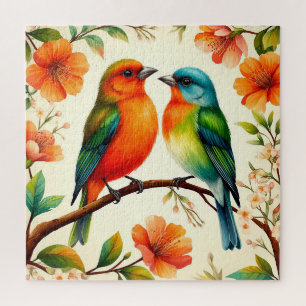 Kleurrijk Paar Vogels Gezeten Te midden van Levend Legpuzzel