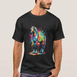 Kleurrijk paard kunst verf spat farm dieren stal t-shirt