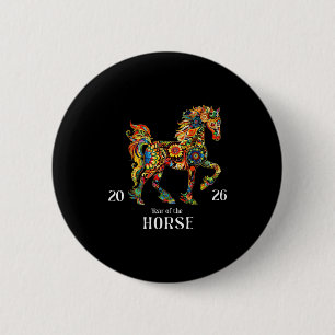 Kleurrijk paard kunst waterverf grafisch jaar van ronde button 5,7 cm