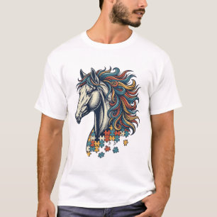 Kleurrijk Paard Puzzelstuk Vintage Gravure T-Shirt