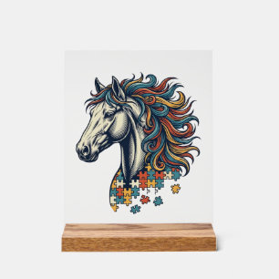 Kleurrijk Paard Puzzelstuk Vintage Gravure T-Shirt Acryl Bord