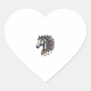 Kleurrijk Paard Puzzelstuk Vintage Gravure T-Shirt Hart Sticker