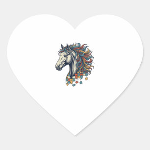 Kleurrijk Paard Puzzelstuk Vintage Gravure T-Shirt Hart Sticker