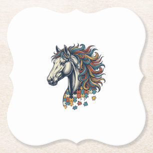 Kleurrijk Paard Puzzelstuk Vintage Gravure T-Shirt Kartonnen Onderzetters