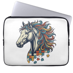 Kleurrijk Paard Puzzelstuk Vintage Gravure T-Shirt Laptop Sleeve