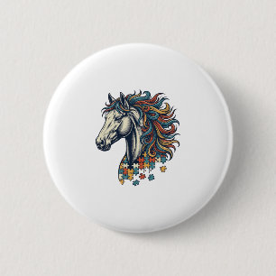 Kleurrijk Paard Puzzelstuk Vintage Gravure T-Shirt Ronde Button 5,7 Cm