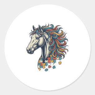 Kleurrijk Paard Puzzelstuk Vintage Gravure T-Shirt Ronde Sticker