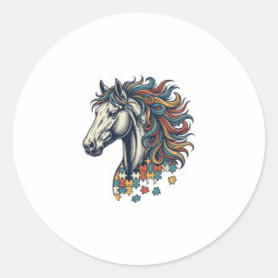 Kleurrijk Paard Puzzelstuk Vintage Gravure T-Shirt Ronde Sticker
