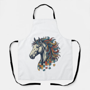 Kleurrijk Paard Puzzelstuk Vintage Gravure T-Shirt Schort