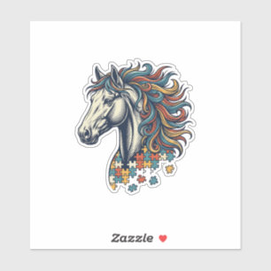 Kleurrijk Paard Puzzelstuk Vintage Gravure T-Shirt Sticker