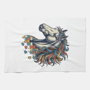 Kleurrijk Paard Puzzelstuk Vintage Gravure T-Shirt Theedoek