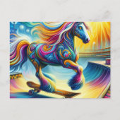 Kleurrijk Paard Skateboarden Briefkaart (Voorkant)