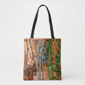 Kleurrijk paard, tack, dieren, schuur, blauw, brui tote bag (Voorkant)