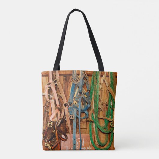 Kleurrijk paard, tack, dieren, schuur, blauw, brui tote bag (Achterkant)