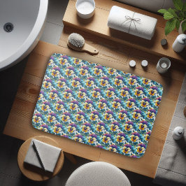 Kleurrijk Paars en Blauw Modern Bloemmotief  Badmat