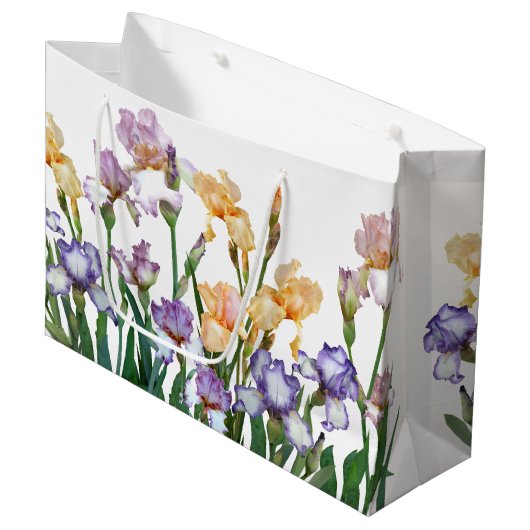 Kleurrijk Paars en Peach Iris Groot Cadeauzakje (Voorkant Gekanteld)