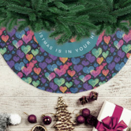 Kleurrijk Paars Hart Kerst Watercolor Patroon Kerstboom Rok