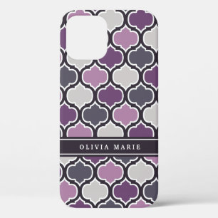 Kleurrijk Paars Rasterpatroon met Naam Case-Mate iPhone Case