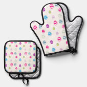 Kleurrijk paaseipatroon ovenwant & pannenlap set (Voorkant / Achterkant)