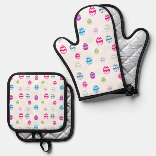 Kleurrijk paaseipatroon ovenwant & pannenlap set (Voorkant / Achterkant)