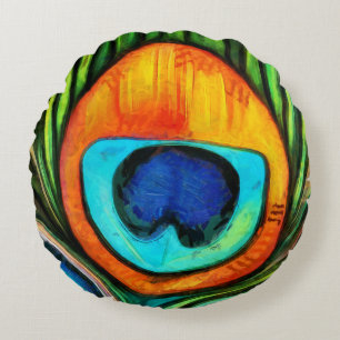 Kleurrijk pacock Firebird Feather Painting Rond Kussen
