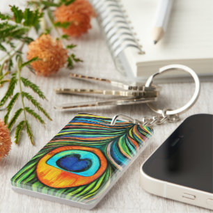 Kleurrijk pacock Firebird Feather Painting Sleutelhanger