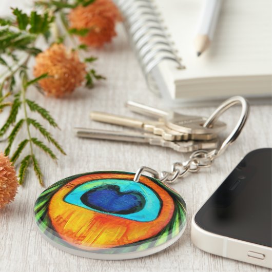 Kleurrijk pacock Firebird Feather Painting Sleutelhanger (Voorkant Rechts)