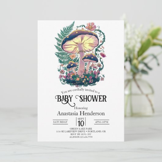 Kleurrijk paddenstoel Baby shower Kaart (Staand voorkant)