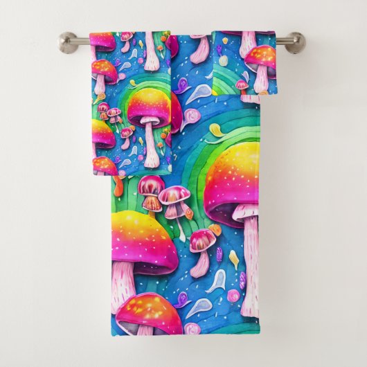 Kleurrijk paddenstoel naadloos patroon bad handdoek (Insitu)