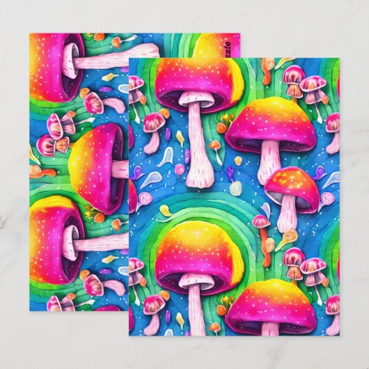 Kleurrijk paddenstoel naadloos patroon briefkaart (Voorkant / Achterkant)