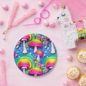 Kleurrijk paddenstoel naadloos patroon papieren bordje (Feest)